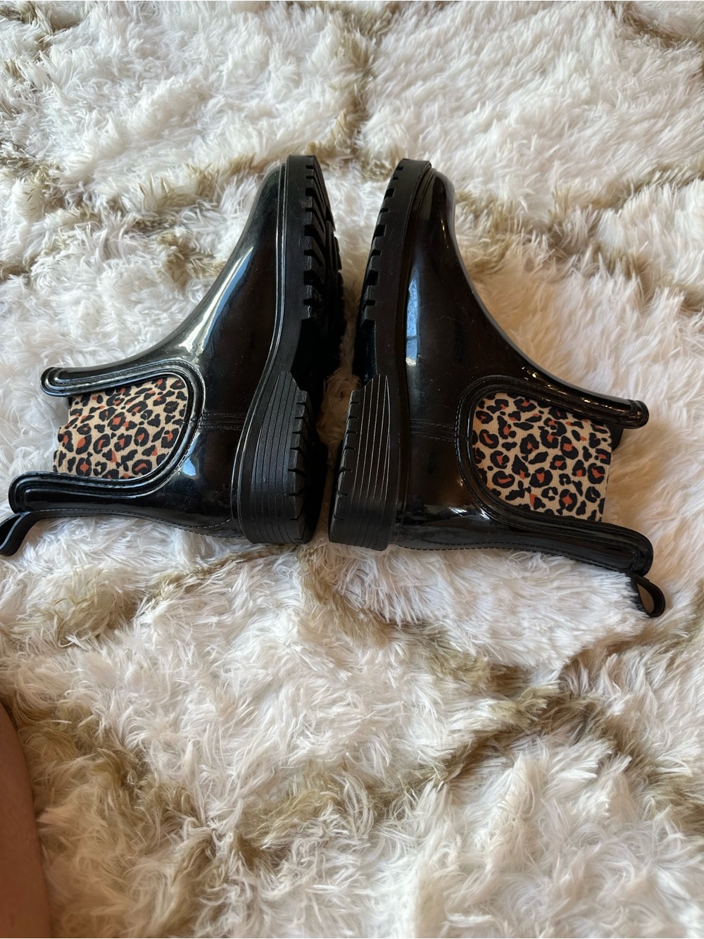 Women’s Black Rain Chelsea Boots with Leopard Elastic Panels - Picture 4 of 8
